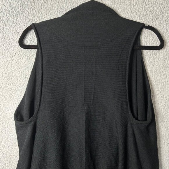 Womens Open Front‎ Waterfall Cardigan One Size Black Sleeveless Vest Drape Hem - Picture 4 of 6